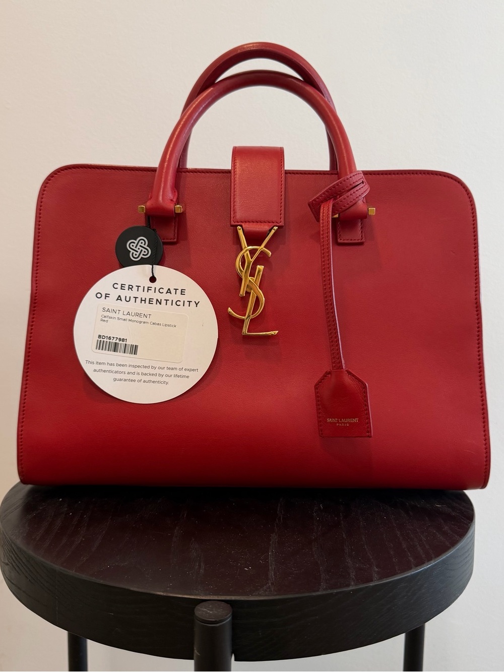 Saint Laurent Red Leather Cabas Le Monogramme Small Satchel / Crossbody - Picture 10 of 11